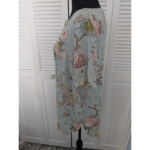 H&M GP&J Baker Collab Top Womens sz 8 Floral Bird Blouse Mint Blue Cottagecore - Picture 7 of 14